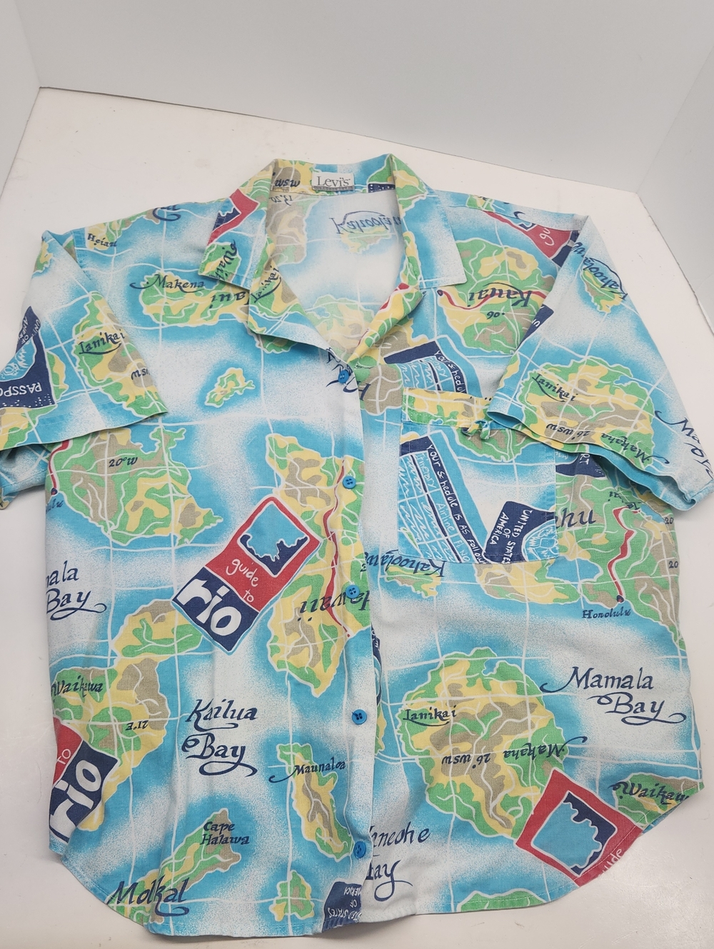 Levi's Rare Vintage Short-Sleeve Map Print Button-Down Shirt Mamala Bay